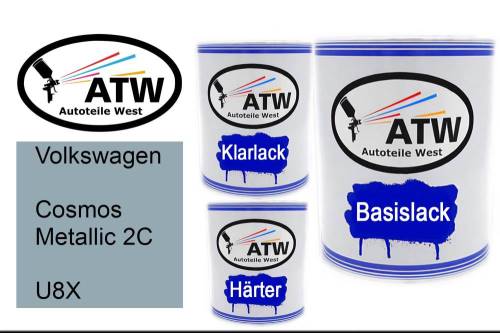 Volkswagen, Cosmos Metallic 2C, U8X: 1L Lackdose + 1L Klarlack + 500ml Härter - Set, von ATW Autoteile West.